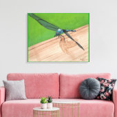 Blaue Libelle auf einer schienengepeitschten Canva Leinwanddruck (Insitu (Wohnzimmer))
