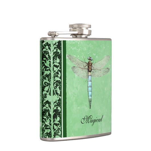 Blaue Libelle auf Schwarzem u. Grün Flachmann (Rechts)