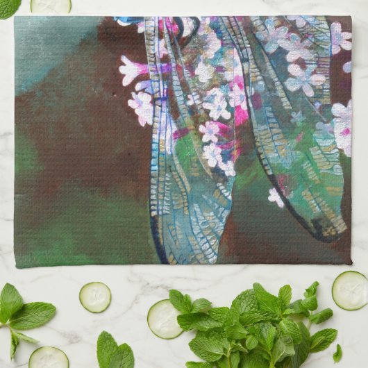 Blaue Libelle auf wilden Knoblauch Küchentuch (Gefaltet)