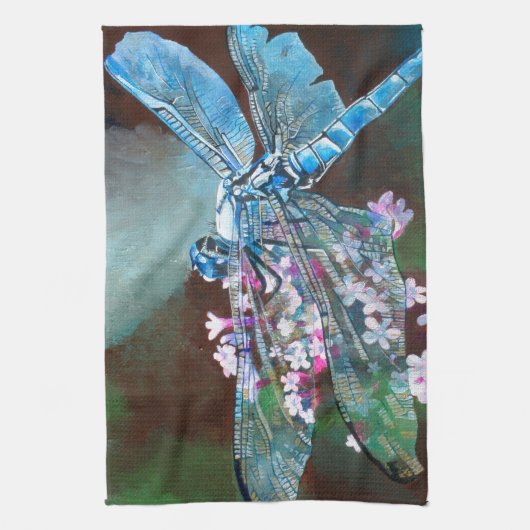 Blaue Libelle auf wilden Knoblauch Küchentuch (Vertikal)