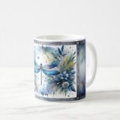 Blaue Libelle Botanische Aquarellmalerei Kaffeetasse (VorderseiteRechts)