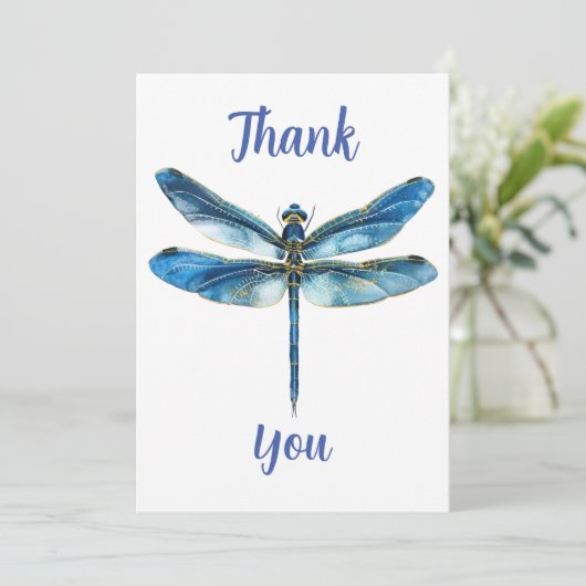 Blaue Libelle Dankeskarte (Stehend Vorderseite)