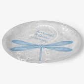 Blaue Libelle-Hochzeitsplatte Pappteller (Schrägansicht)