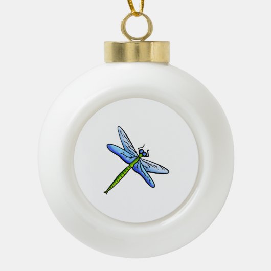 Blaue Libelle Keramik Kugel-Ornament (Vorderseite)