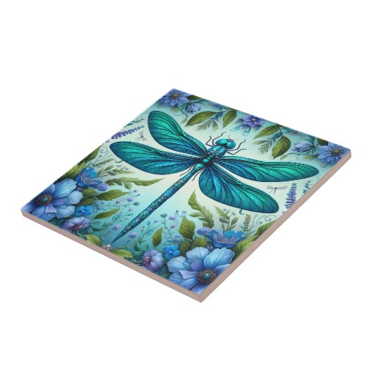 Blaue Libelle mit Blume Fliese (Seite)