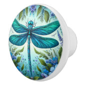 Blaue Libelle mit Blume Keramikknauf (Rechts)