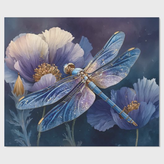 Blaue Libelle mit goldenen Flügeln Decoupage Geschenkpapier (Flach)