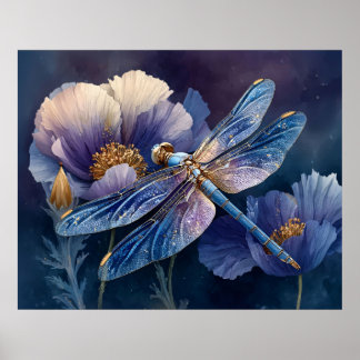 Blaue Libelle mit goldenen Flügeln Poster
