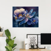 Blaue Libelle mit goldenen Flügeln Poster (Heimbüro)