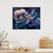 Blaue Libelle mit goldenen Flügeln Poster (Küche)
