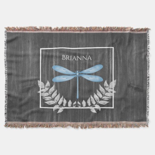 Blaue Libelle Rustikale Personalisierte Kehlkopfbl Decke (Vorderseite)