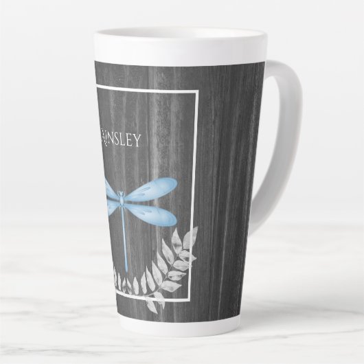 Blaue Libelle Rustikale Personalisierte Latte-Tass Milchtasse (Rechte Ecke)
