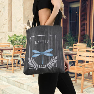 Blaue Libelle Rustikale Personalisierte Tote Tasch Tasche