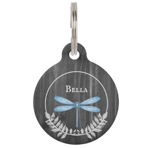 Blaue Libelle Rustikale Round Pet Tag Haustiermarke