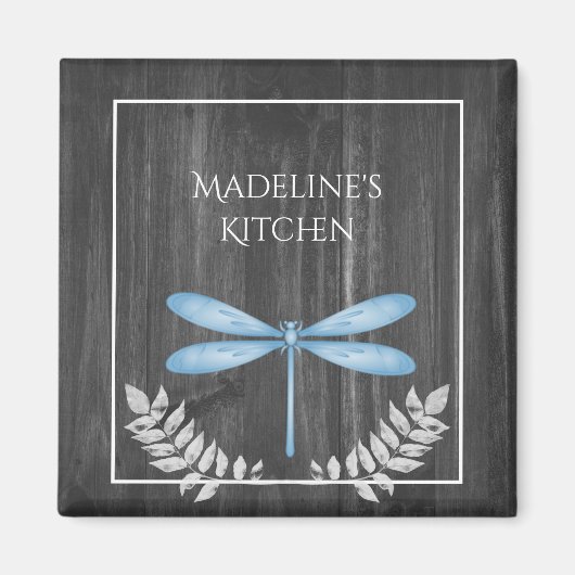 Blaue Libelle Rustikaler Magnet (Vorne)
