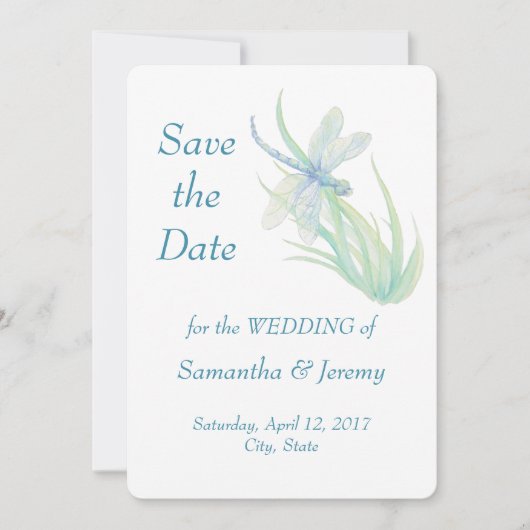 Blaue Libelle Save the Date grün (Vorderseite)