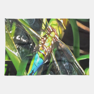 Blaue Libelle schimmernde Wings Painting Geschirrtuch