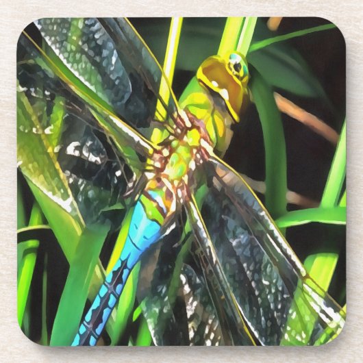 Blaue Libelle schimmernde Wings Painting Getränkeuntersetzer (Vorderseite)