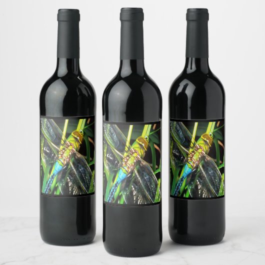 Blaue Libelle schimmernde Wings Painting Weinetikett (Flaschen)