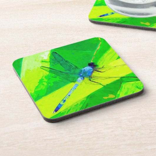 Blaue Libelle über Abstrakten Impressionismus Untersetzer (Linke Seite)