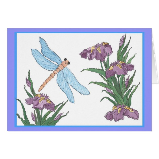 Blaue Libelle und Iris (Vorderseite (Horizontal))