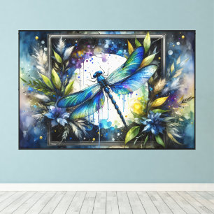 Blaue Libelle Wasserfarben-Botanik Leinwanddruck
