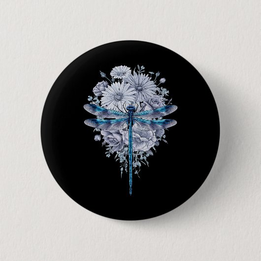 Blaue Libelle Wasserfarbeninsekten Button (Vorderseite)