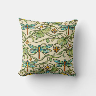 Blaue Libellen Art Nouveau Botanische Illustration Kissen