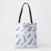Blaue Libellen auf weißer Signatur Tasche (Vorderseite)