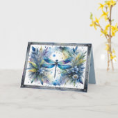 Blaue Libellen-Botanik-Aquarell Karte (Gelbe Blume)