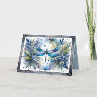 Blaue Libellen-Botanik-Aquarell Karte