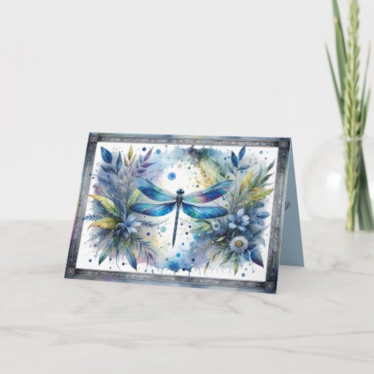 Blaue Libellen-Botanik-Aquarell Karte (Vorderseite)