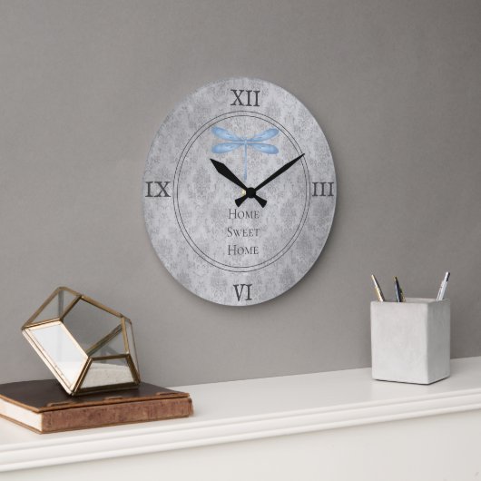 Blaue Libellen-Damaskus Große Wanduhr (Büro)