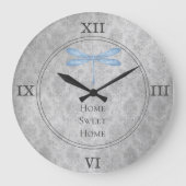Blaue Libellen-Damaskus Große Wanduhr (Vorderseite)