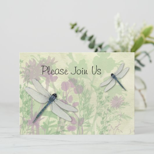 Blaue Libellen Einladung Hochzeit (Stehend Vorderseite)