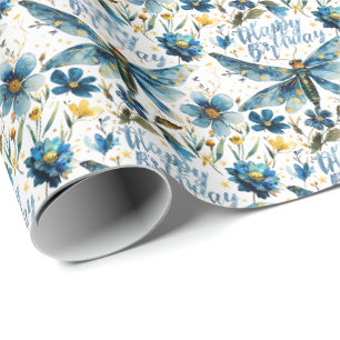 Blaue Libellen-Geschenkverpackung Alles Gute zum G Geschenkpapier