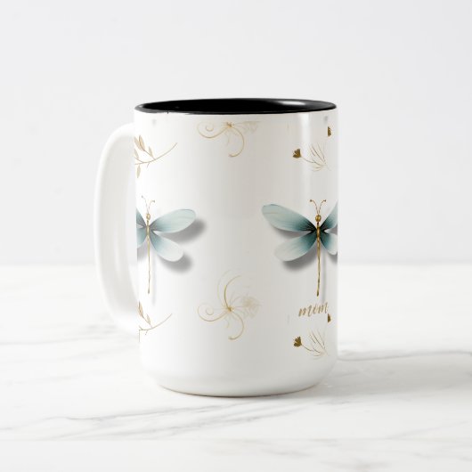 Blaue Libellen mit Weizen Zweifarbige Tasse (Vorderseite Links)