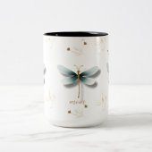 Blaue Libellen mit Weizen Zweifarbige Tasse (Mittel)