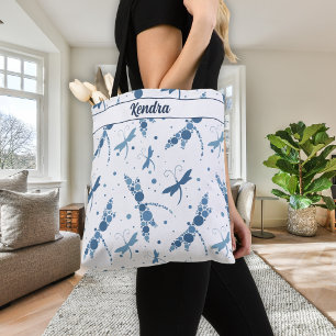Blaue Libellen-Monogramm Tasche