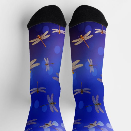Blaue Libellen Muster, Crew Socken (Oben)