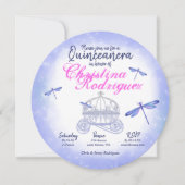 Blaue Libellen, Rosa Quinceañera Einladung (Vorderseite)