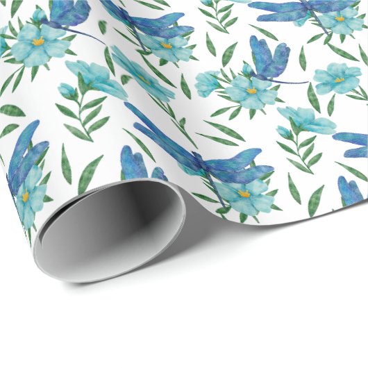 Blaue Libellen und Blätter Geschenkwrap Geschenkpapier (Rolleneckpunkt)