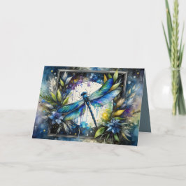 Blaue Libellen-Wasserfarben-Botanik Karte