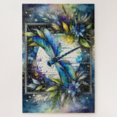 Blaue Libellen-Wasserfarben-Botanik Puzzle (Vertikal)