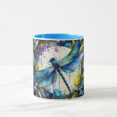 Blaue Libellen-Wasserfarben-Botanik Tasse (Zentrum)