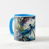 Blaue Libellen-Wasserfarben-Botanik Tasse (Vorderseite Links)