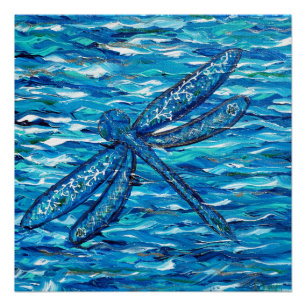 Blaue Libellenmalerei Poster