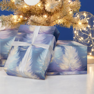 Blaue Lichtbäume Moderne Weihnachten Geschenkpapier