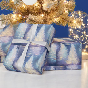 Blaue Lichtbäume modernes Weihnachten Geschenkpapier