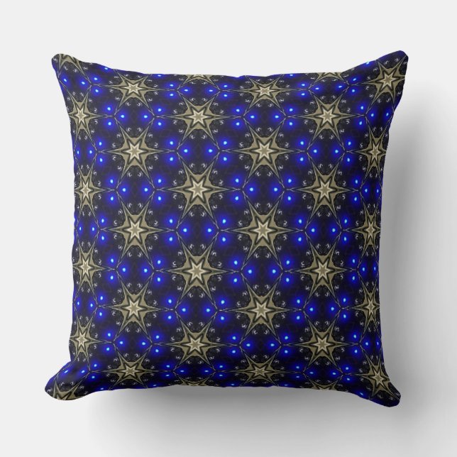 Blaue Lichter hinter Beige Stars Throw Kissen (Vorderseite)